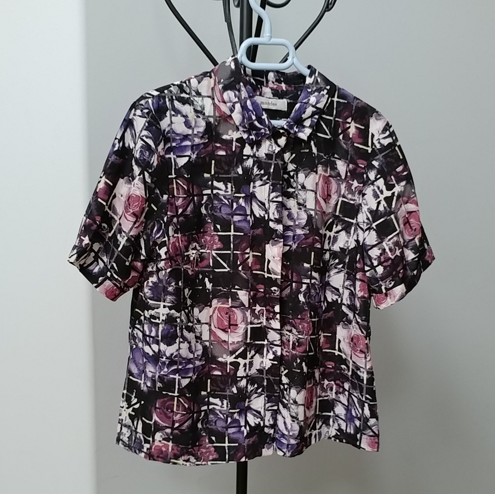 Purple abstract floral print blouse